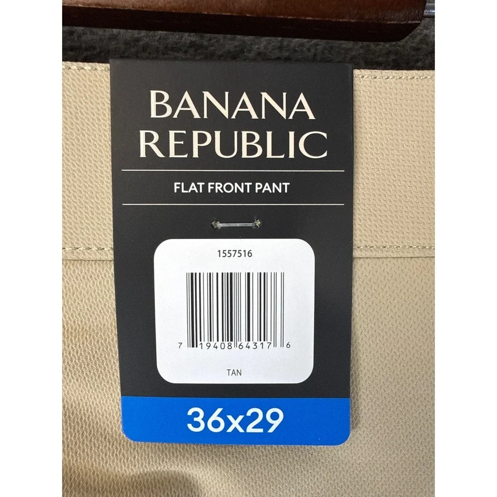 NWT Banana Republic Flat Front Pant Men 36x29 Tan Performance Polyester Trousers